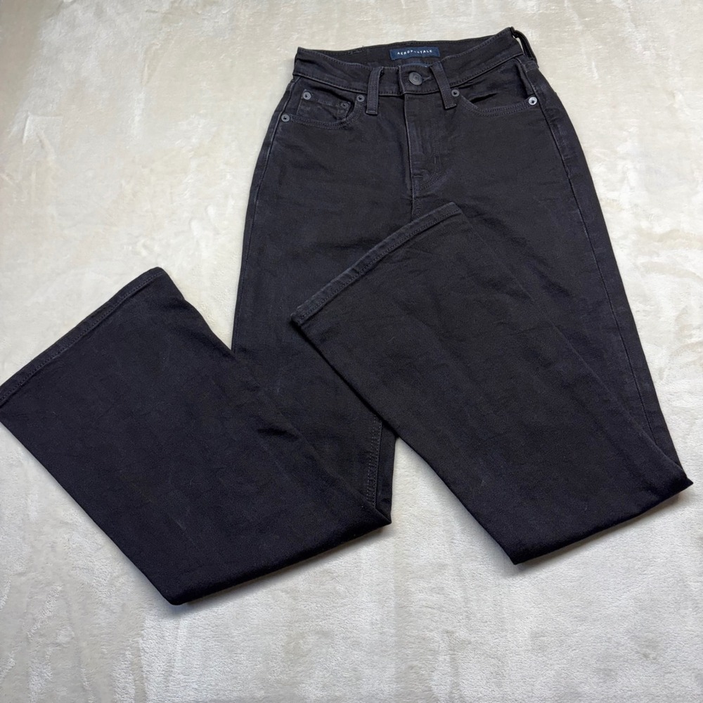 Aeropostale Womens High Rise Flare Jeans Black Size 000 Denim Pants
